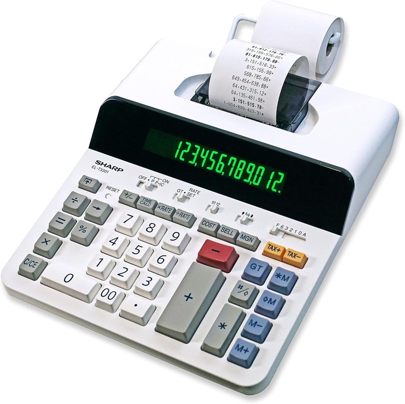 12-Digit Printing Calculator with Extra Large 10-Digit Option, 8.0 LPS Thermal Printer, No Ink Required, Full-Sized Keyboard, Easy Paper Load (ELT3301)